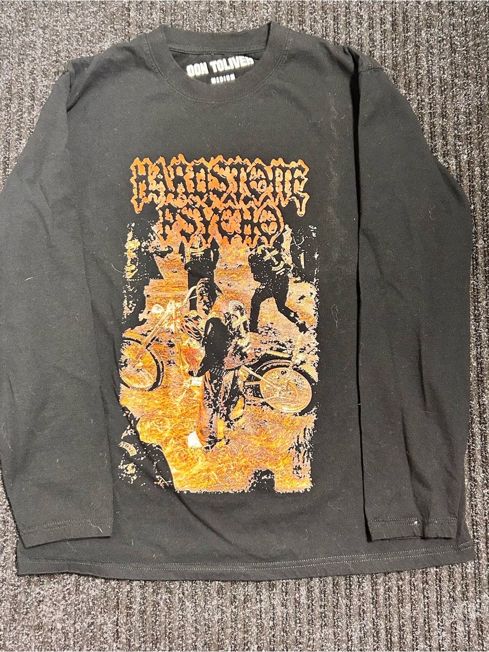 Don Toliver Black Graphic Long Sleeve Tee with Orange Print